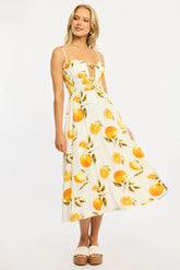Orange Abstract Midi Dress Ribbon Detail Strappy