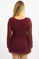 Red Mini Dress Long Sleeve Burn Out
