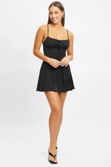 Black Mini Dress Drop Waist Pleated