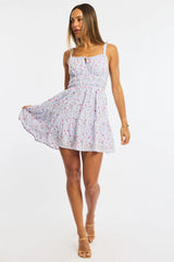 Purple Ditsy Fit And Flare Dress Mini