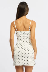 White Polka Dot Mini Dress Satin