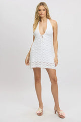 White Knit Dress Halter Neck Mini