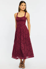 Red Midi Dress Burn Out
