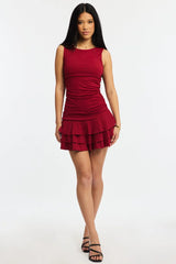 Red Mini Dress Frilled Hem Supersoft