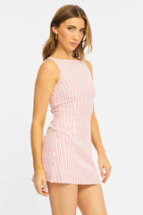 Red Stripe Mini Dress Boat Neck