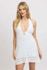 White Knit Dress Halter Neck Mini