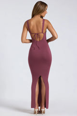 Modal Square-Neck Low Back Maxi Dress in Plum