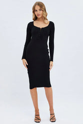 Black Knit Dress Long Sleeve Midi