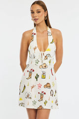 Multi Abstract Halter Neck Dress Mini