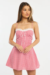 Red Check Mini Dress Strappy