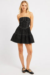 Black Fit And Flare Dress Mini Strapless