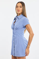Blue Check Mini Dress Collared