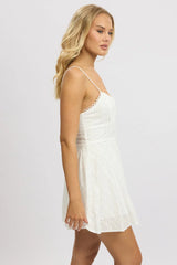 White Fit And Flare Dress Mini Eyelet Fabric