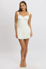 White Fit And Flare Dress Drop Waist Mini Poplin