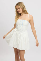 White Fit And Flare Dress Ribbon Tape Mini