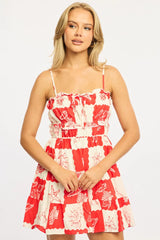 Red Abstract Fit And Flare Dress Mini