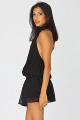 Black High Neck Dress Mini Chiffon