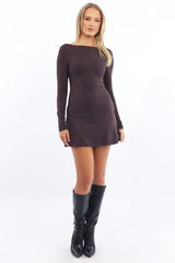 Brown Mini Dress Long Sleeve