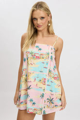 Multi Abstract Mini Dress Strappy Square Neck