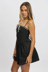 Black Fit And Flare Dress Ribbon Tape Mini