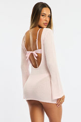 Pink Deep Plunge Mini Beach Dress