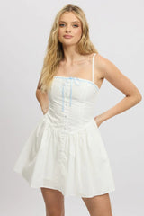 White Fit And Flare Dress Ribbon Tape Mini