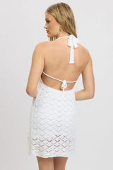 White Knit Dress Halter Neck Mini