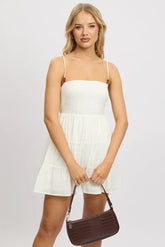 White Fit And Flare Dress Bead Embellishment Mini