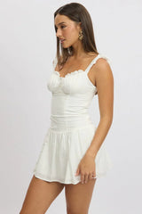 White Fit And Flare Dress Drop Waist Mini Poplin