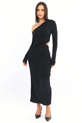 Black Bodycon Dress Textured Midi
