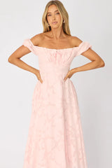 Pink Midi Dress Puff Sleeve