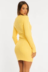 Yellow Knit Dress Long Sleeve Cable Mini