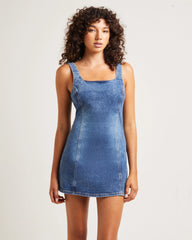 Miffy Square Neck Mini Denim Dress Blue