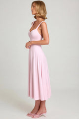 Sweetheart-Neck Ruched Midaxi Dress in Blush