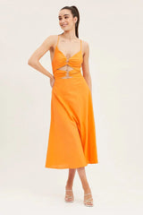Orange A Line Dress Midi
