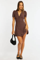 Brown Shirts Dress Mini