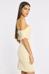Yellow Off The Shoulder Mesh Mini Dress