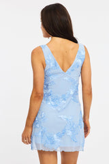 Blue A Line Mini Dress Sleeveless