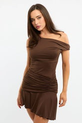 Brown Asymmetric Mini Dress