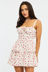 Red Ditsy Fit And Flare Dress Square Neck Mini