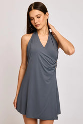 Grey Mini Dress Halter Neck Wrap