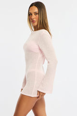 Pink Deep Plunge Mini Beach Dress