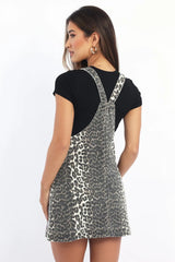 Brown Animal Print Overall Mini Dress