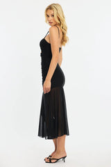 Black Midi Dress Cut Out Mesh