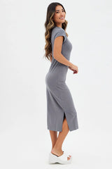 Grey Midi Dress Short Sleeve Crew Neck Bodycon Eagle