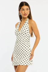 White Polka Dot Halter Neck Mini Dress