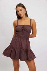 Brown Fit And Flare Dress Mini Poplin