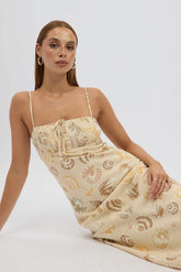 Beige Abstract Midi Dress Strappy