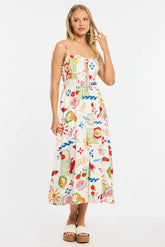 Red Abstract Midi Dress Ribbon Detail Strappy
