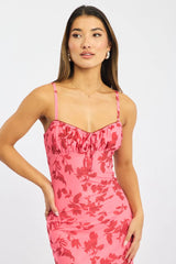 Pink Floral Bodycon Dress Midi
